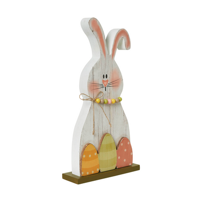 Bunny Hop with Eggs 12" Wooden Sitter