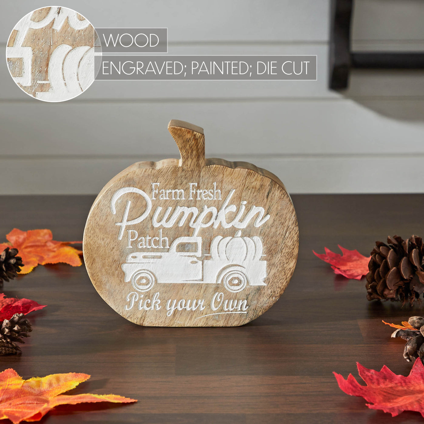 Farm Fresh Pumpkin Patch Pumpkin Shaped Wood Decor 6" H