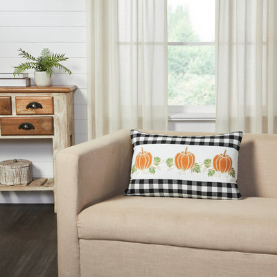 Annie Black Check Pumpkin Patch 22" Fall Pillow