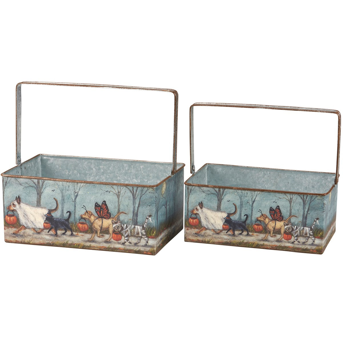 Set of 2 Spooky Pet Parade Metal Bin Set