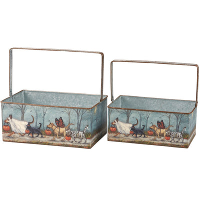 Set of 2 Spooky Pet Parade Metal Bin Set
