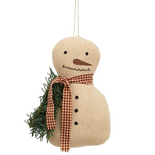 💙 Primitive Snowman Pine & Scarf Ornament 7.25"