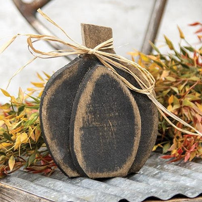 Rustic Black Layered Small Wood Pumpkin Sitter 6.5" H