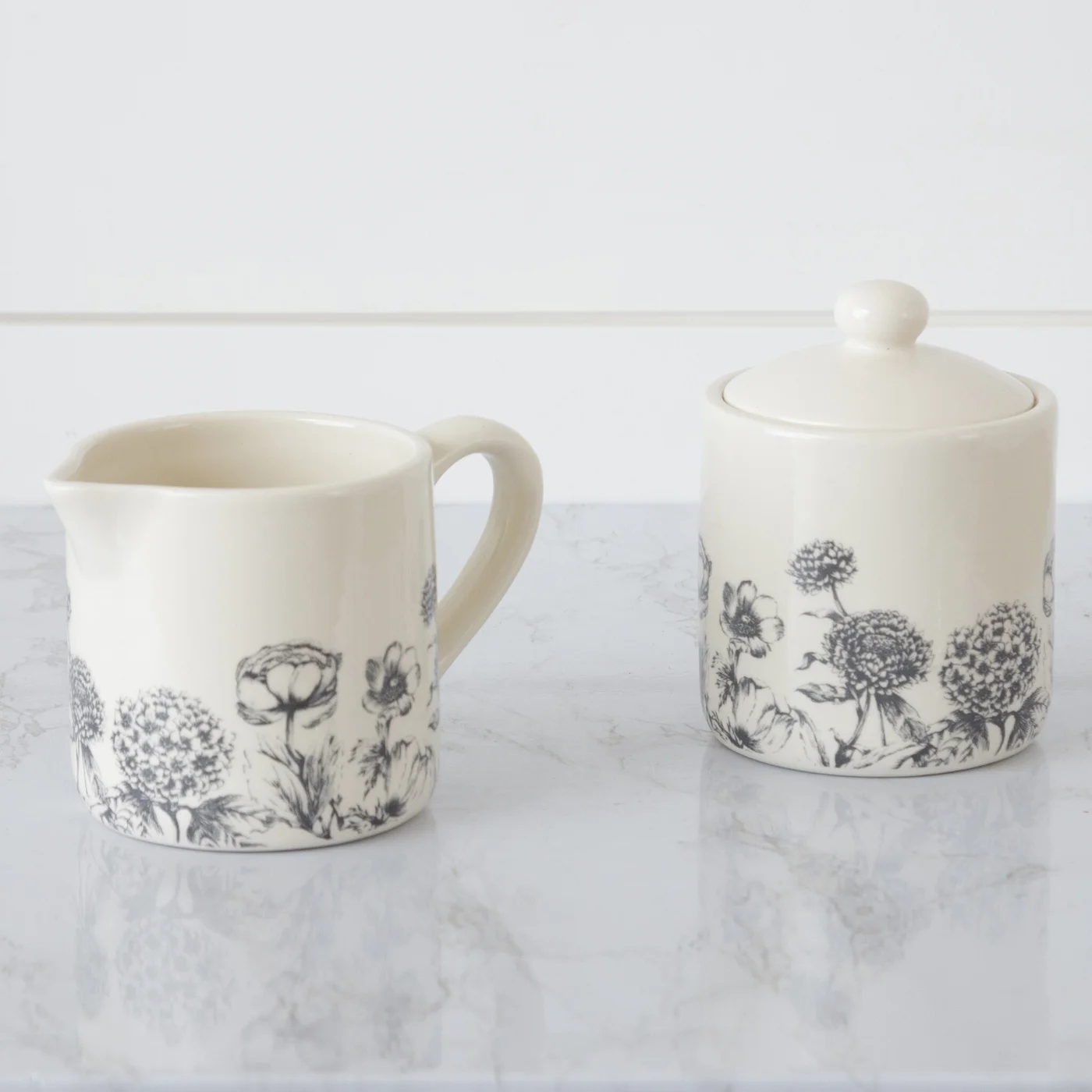 Black and White Botanical Cream and Sugar Containers