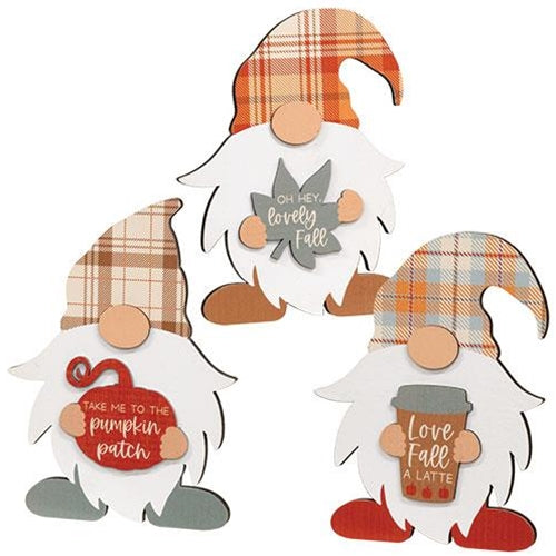 Set of 3 Fall Love Gnome Easel Signs