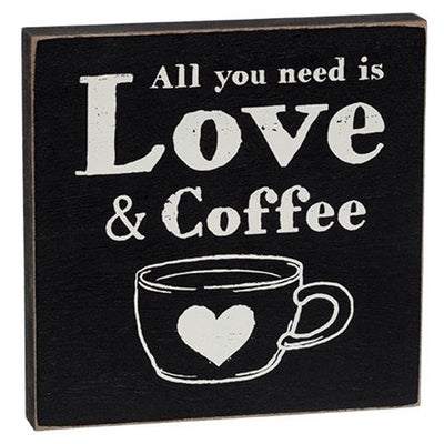 Set of 2 Love & Coffee 6" Wooden Block Signs