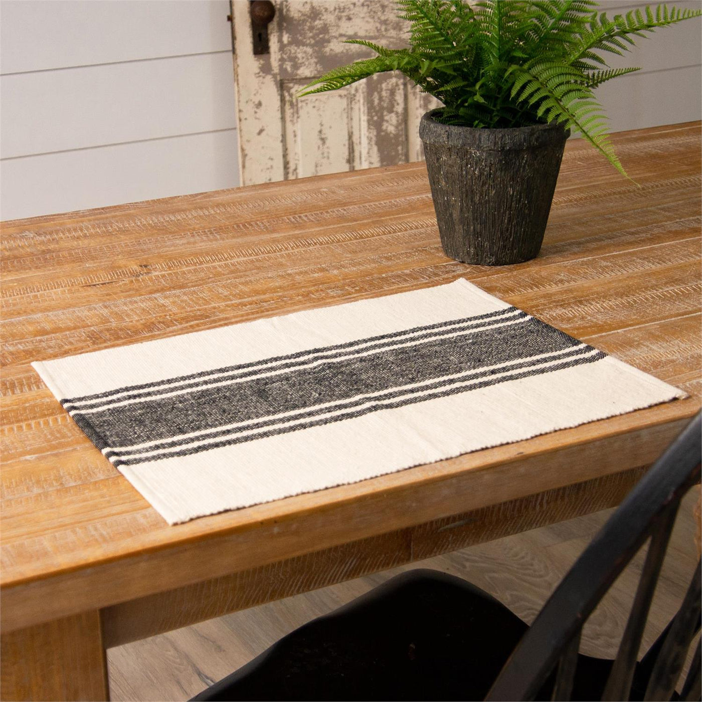 Set of 4 Grain Sack Grey Striped Placemats