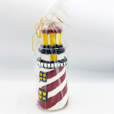 💙 Lighthouse Red and White Striped Shaped Candle 7.25" H