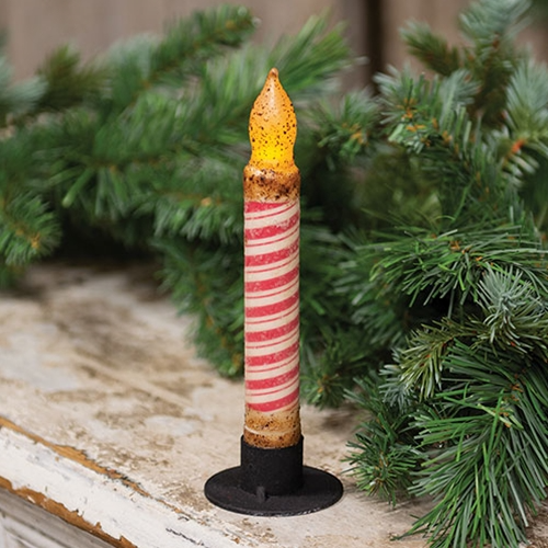Grungy Glitter Candy Cane Stripe Timer Taper Candle