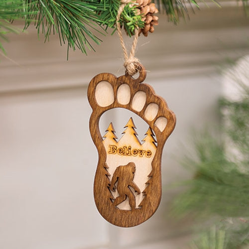 Wooden Believe Bigfoot Ornament