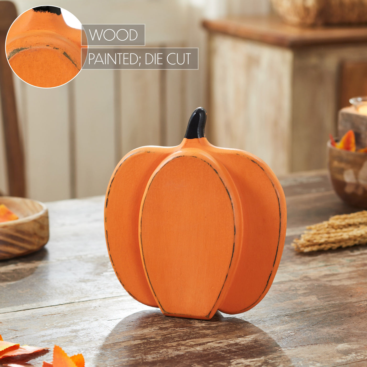 Orange Wooden Layered Pumpkin 9" H