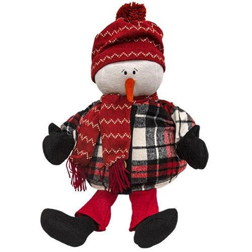Pudgy Snowman in Flannel Jacket 22" Fabric Figure