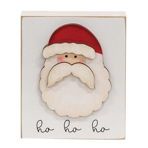 Ho Ho Ho Dimensional Santa 3.5" H Wooden Block Sign