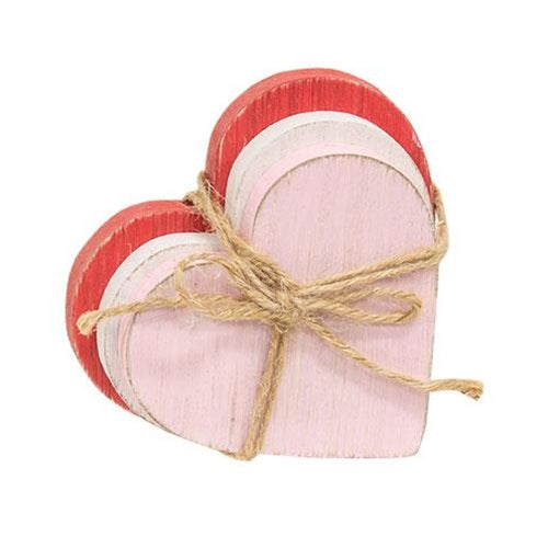 Set of 3 Distressed Wooden Heart Sitters