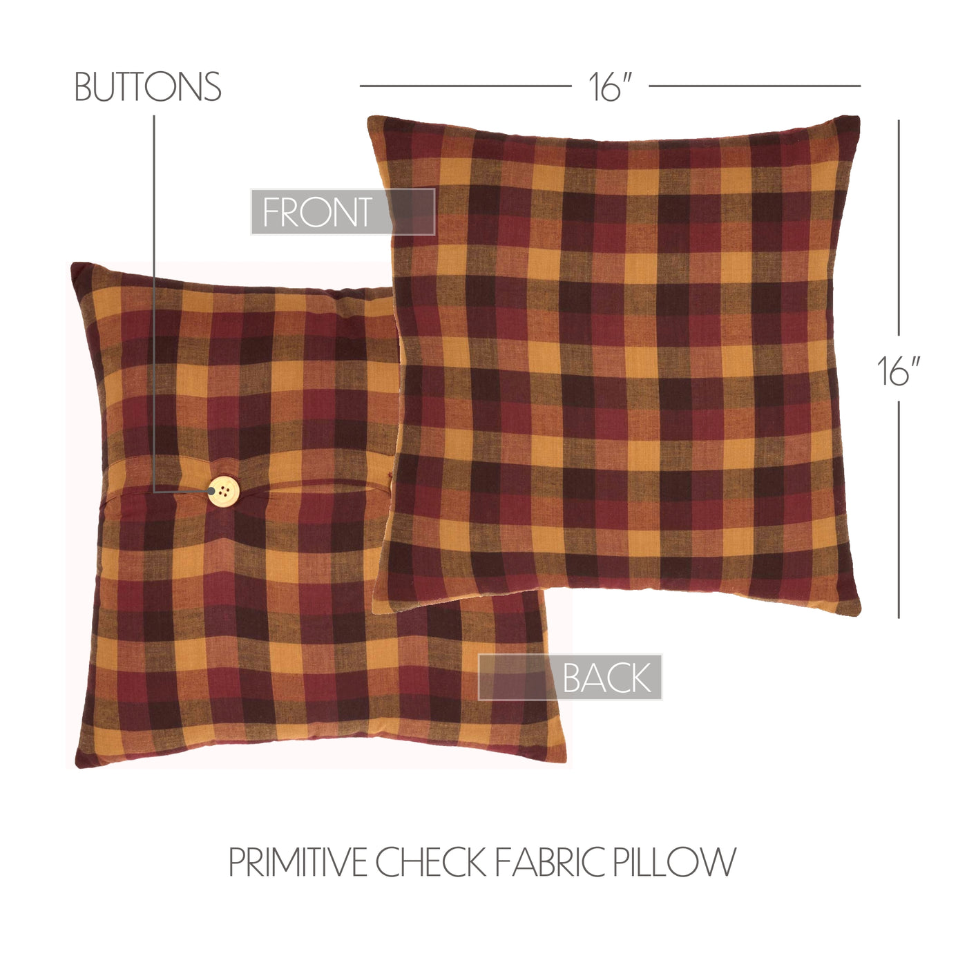 Heritage Farms Primitive Check Fabric Pillow 16'' x 16''