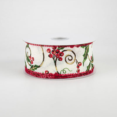 Red Berry Glittered Ironwork Ribbon 1.5" x 10 Yards