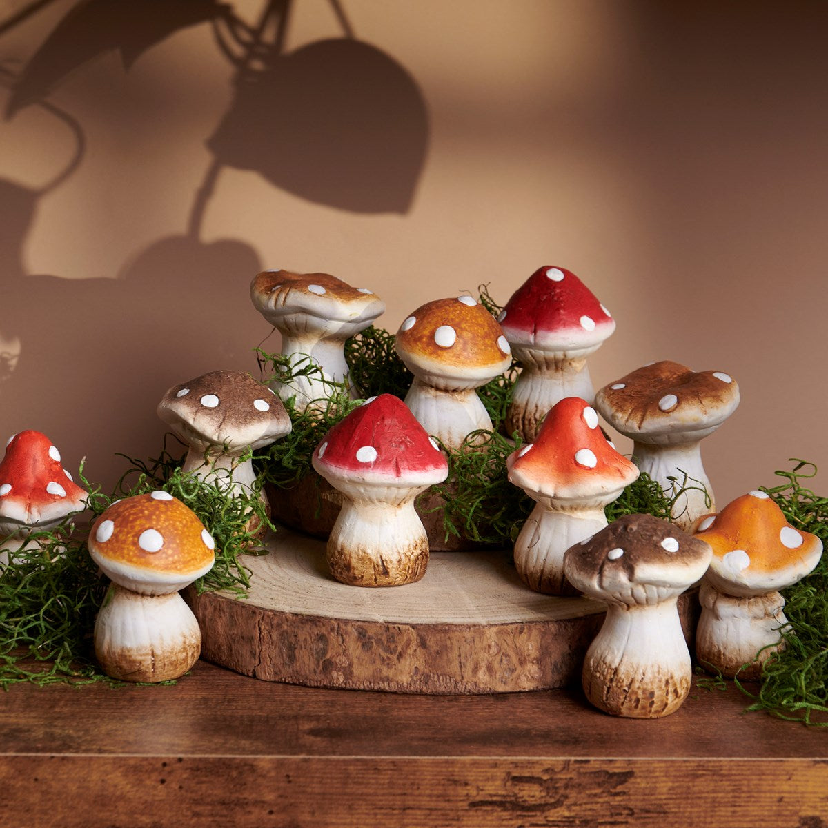 Set of 12 Small Mushrooms Figurines 2.75" H