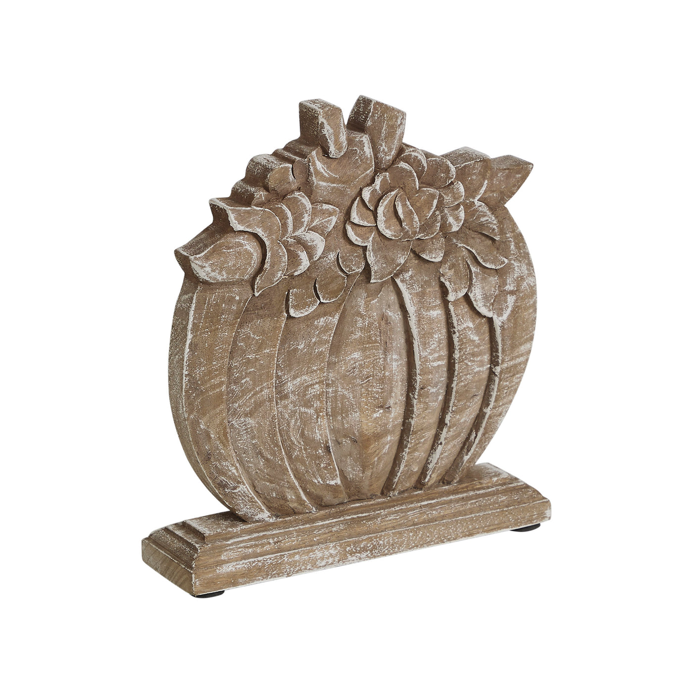 Floral Crown Carved Wooden Pumpkin 8.5" H