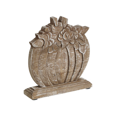 Floral Crown Carved Wooden Pumpkin 8.5" H