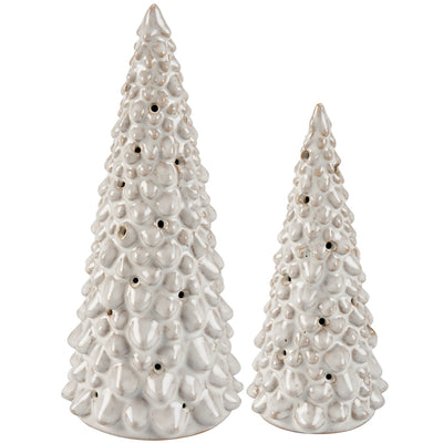 Set of 2 Lighted White Ceramic Christmas Trees