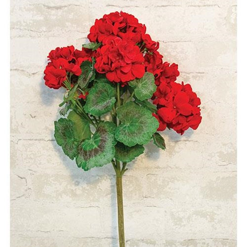 💙 Red Geranium 18" Faux Floral Bush