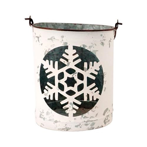 Set of 2 White Metal Snowflake Bucket