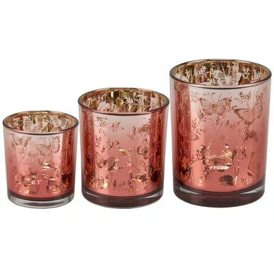 Set of 3 Butterfly Botanical Glass Candle Holders