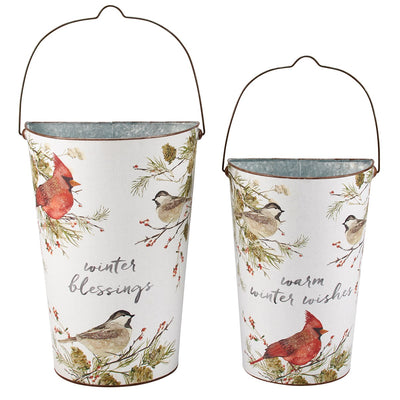 Set of 2 Winter Blessings Bird Wall Bucket Set