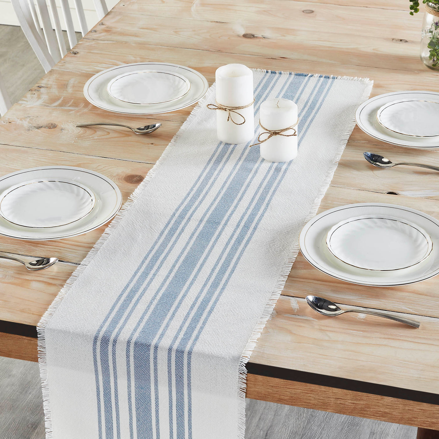 Antique White Stripe Blue Indoor/Outdoor 48" Table Runner