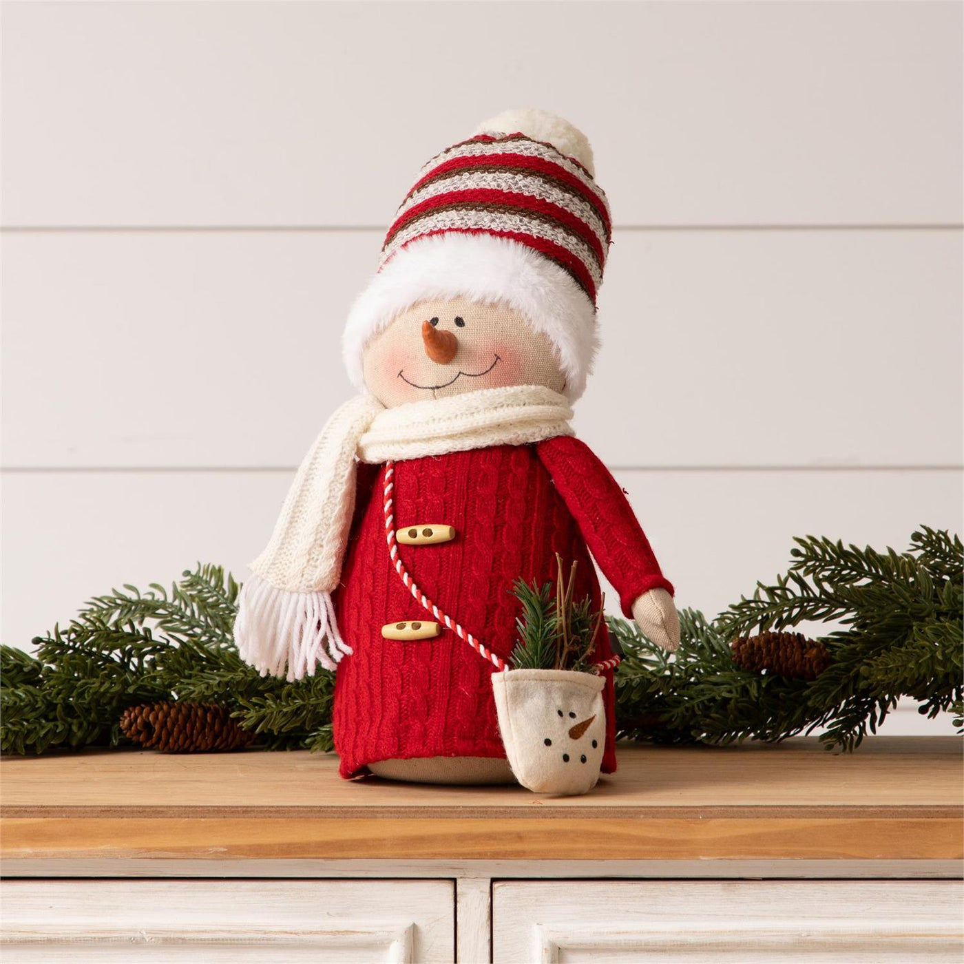 Snowman With Side Satchel 14" Fabric Figure