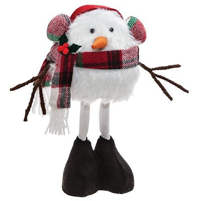 Snowman with Plaid Earmuffs and Scarf 12" H Fabric Figure