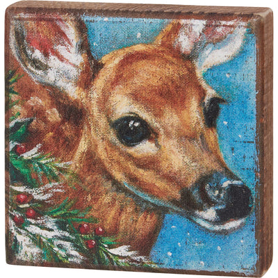 Woodland Deer 4" Wooden Block Sign