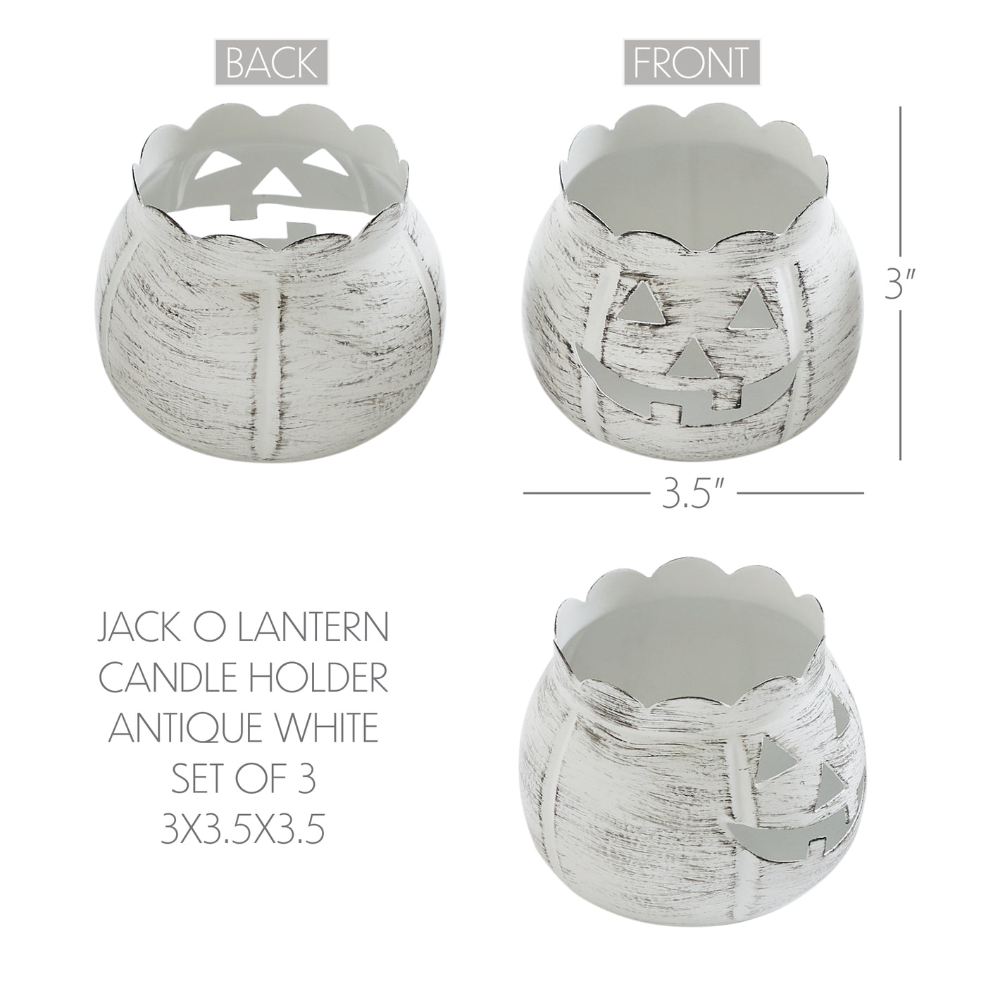 Set of 3 Jack-O-Lantern Distressed White Candle Holders