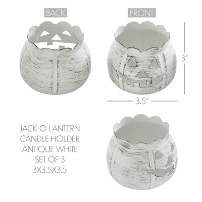 Set of 3 Jack-O-Lantern Distressed White Candle Holders