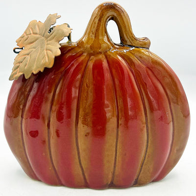 💙 Burnt Orange Pumpkin with Metal Leaf 5.25" H