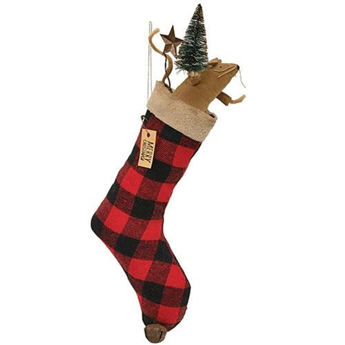 Mouse in Buffalo Plaid Christmas Stocking Hanging