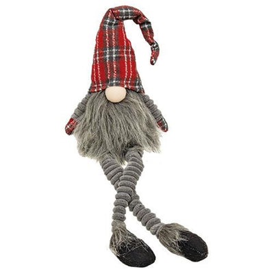 Santa Gnome in Plaid Hat with Dangle Legs