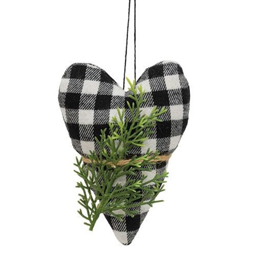 Black & White Check Stuffed Felt Heart Ornament