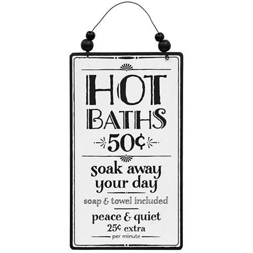 Hot Baths Retro Style Sign with Beaded Hanger