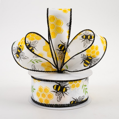Honeycomb Bee Satin Ribbon 1.5" x 10 yards