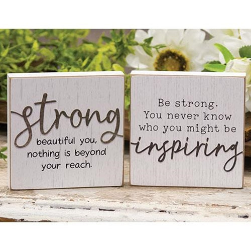 Set of 2 Strong & Inspiring 4" Square Block Signs