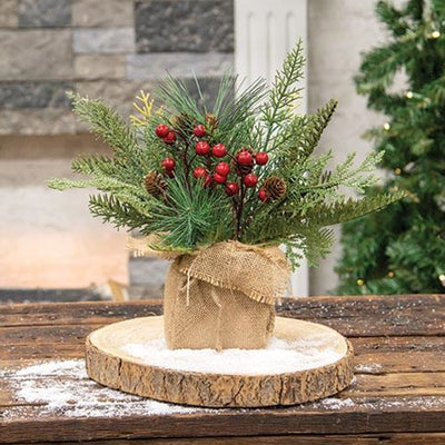 Mixed Greenery Christmas Faux Arrangement in Burlap