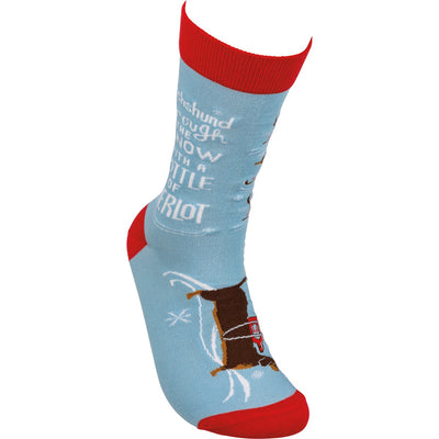 💙 Dachshund Through The Snow With A Bottle Of Merlot Novelty Socks