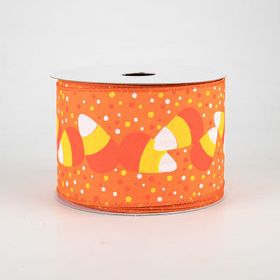 Candy Corn and Dots on Orange Ribbon 2.5" x 10 yards