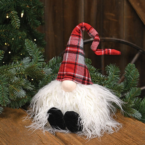 Sitting Plush Red and Gray Plaid Santa Gnome 15" Fabric Figure