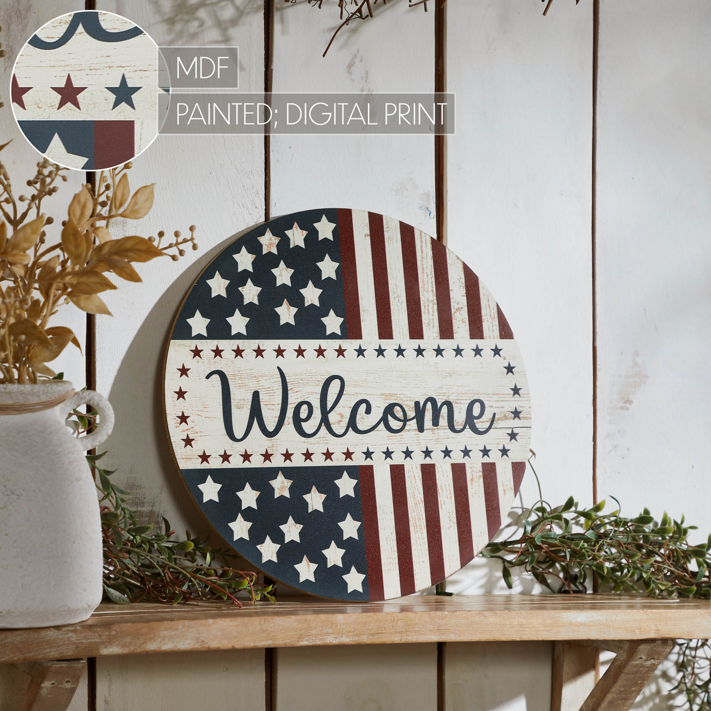 Welcome Stars & Stripes 11" Round Wall Hanging