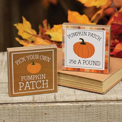 Set of 2 Pick Your Own Pumpkin Patch 4" Square Wooden Block