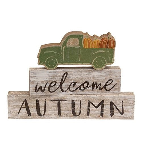 Set of 3 Welcome Autumn Green Truck Blocks
