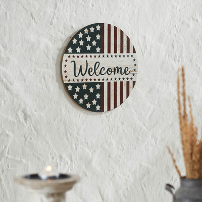 Welcome Stars & Stripes 11" Round Wall Hanging