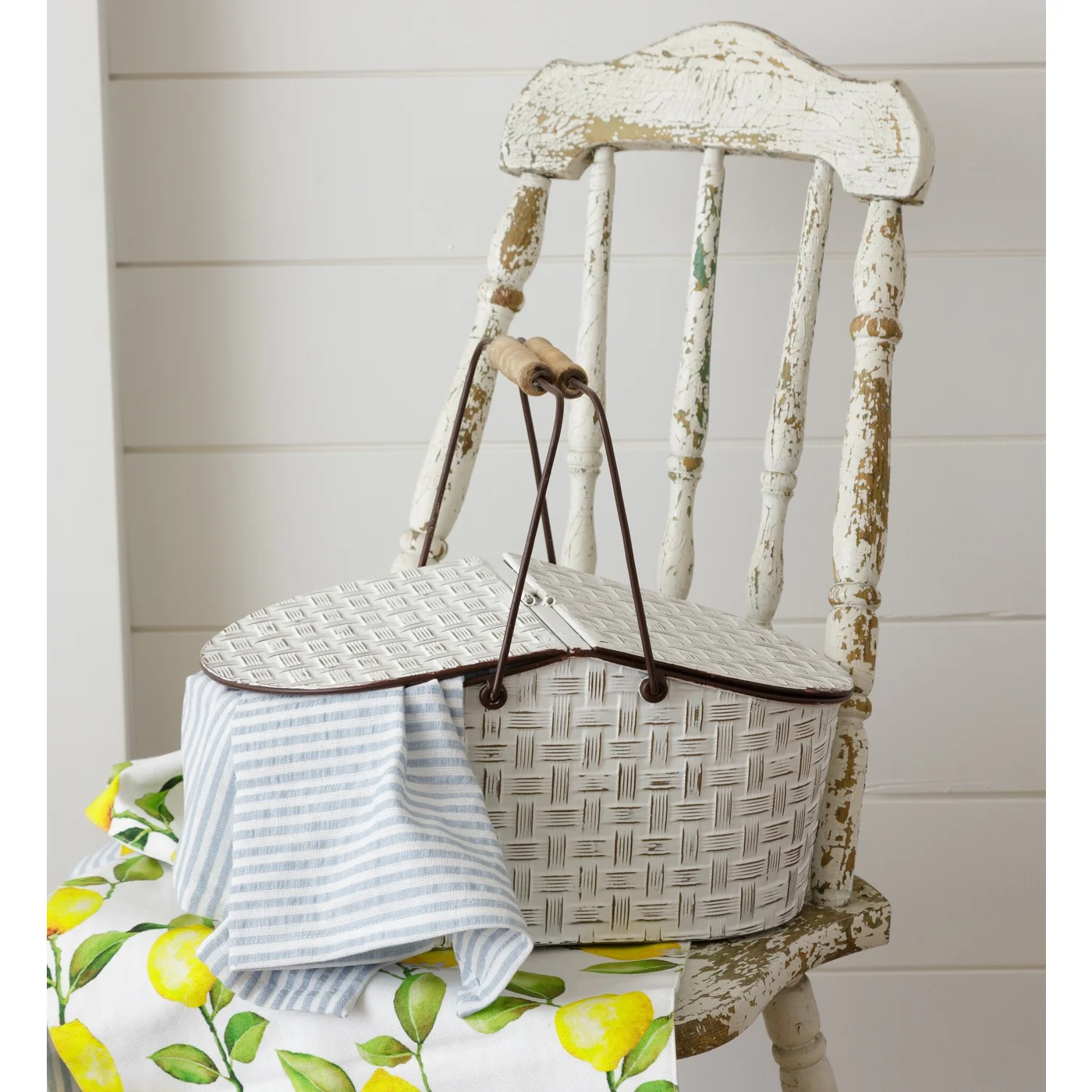 Rustic Metal Basketweave Picnic Basket